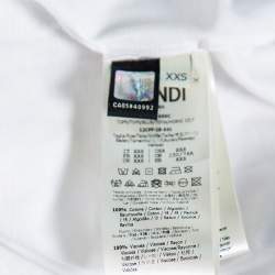 Fendi White Sequin Embellished Logo Embroidered Cotton Fringed Detail T shirt XXS
