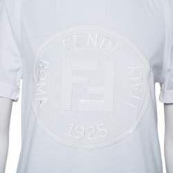 Pre Owned Fendi White Sequin Embellished Logo Embroidered Cotton Fringed Detail T shirt XXS