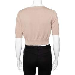 Pre Owned Fendi Beige Floral Applique Detail Short Sleeve Cropped Cardigan M