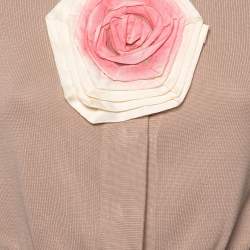Pre Owned Fendi Beige Floral Applique Detail Short Sleeve Cropped Cardigan M