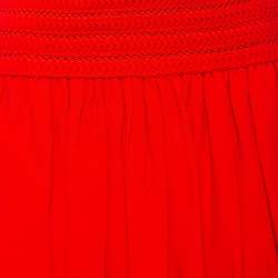 Pre Owned Fendi Red Crepe Textured Waist Trim Balloon Mini Skirt S