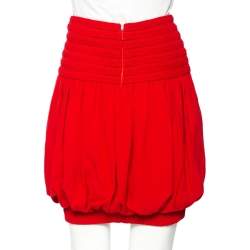 Pre Owned Fendi Red Crepe Textured Waist Trim Balloon Mini Skirt S