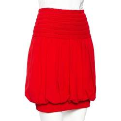 Pre Owned Fendi Red Crepe Textured Waist Trim Balloon Mini Skirt S