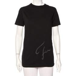 مملوكة مسبقًا Fendi Vintage Black Cotton Logo Embroidered T-Shirt L