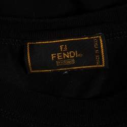 مملوكة مسبقًا Fendi Vintage Black Cotton Logo Embroidered T-Shirt L