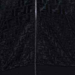 Pre Owned Fendi Black Zucca Monogram Velour Zip Front Hooded Jacket L