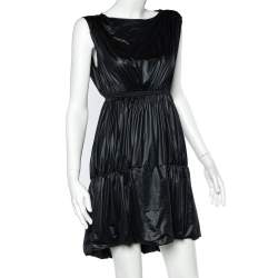 Pre Owned Fendi Black Coated Elastic Waist Detail Sleeveless Midi Dress M