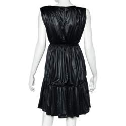 Pre Owned Fendi Black Coated Elastic Waist Detail Sleeveless Midi Dress M