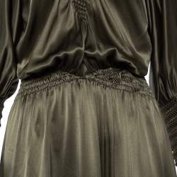 Pre Owned فستان فندي ماكسي فتحة جانبية سموكد حرير أخضر زيتوني مقاس متوسط