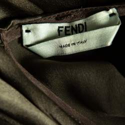 Pre Owned فستان فندي ماكسي فتحة جانبية سموكد حرير أخضر زيتوني مقاس متوسط