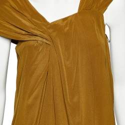 Pre Owned Fendi Olive Green Silk Draped Sleeve Detail Top M