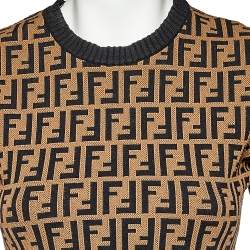 Pre Owned Fendi Brown Zucca Monogram Intarsia Knit Sweater Top S