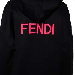 Pre Owned Fendi Black Neoprene Reflective Karlito Detailed Hoodie M