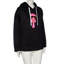 Pre Owned Fendi Black Neoprene Reflective Karlito Detailed Hoodie M