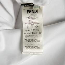 Pre Owned Fendi White Cotton Mesh Fish Eye Logo Inset Short Sleeve T-Shirt M