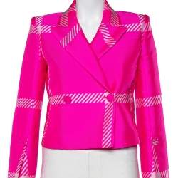 Pre Owned Fendi Fluo Pink Patterned Jacquard Double Breasted Cropped Blazer S