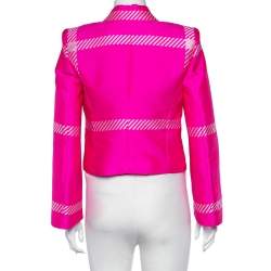 Pre Owned Fendi Fluo Pink Patterned Jacquard Double Breasted Cropped Blazer S