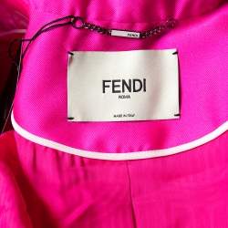 Pre Owned Fendi Fluo Pink Patterned Jacquard Double Breasted Cropped Blazer S