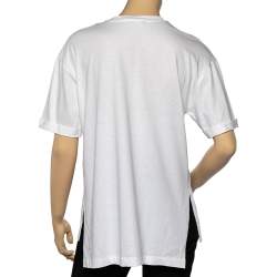 مملوكة مسبقًا Fendi White Cotton Embellished Logo Detail High-Low Hem Oversized T-Shirt S