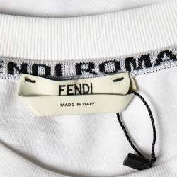 مملوكة مسبقًا Fendi White Cotton Embellished Logo Detail High-Low Hem Oversized T-Shirt S