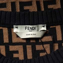 مملوكة مسبقًا Fendi Brown Zucca Monogram Knit Ribbon Sleeve Detailed Top M