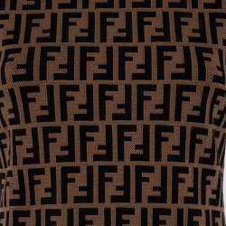 مملوكة مسبقًا Fendi Brown Zucca Monogram Knit Ribbon Sleeve Detailed Top M
