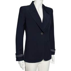 Pre Owned Fendi Navy Blue Wool Striped Cuff Detail Tailored Blazer M