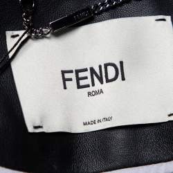 Pre Owned Fendi Black Leather Zucca Velvet Trim Biker Jacket S