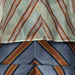 Pre Owned Fendi Blue Striped Silk Blend Cape Detail Midi Dress S