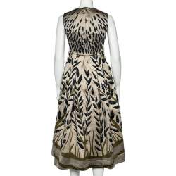 Pre Owned Fendi Multicolor Leaf Pattern Jacquard Sleeveless Midi Dress S