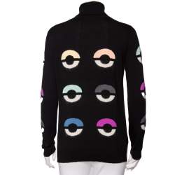 Pre Owned Fendi Black Wool & Fur Trimmed Monster Eye Turtle Neck Sweater S