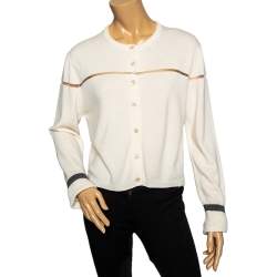 Pre Owned Fendi Cream Cashmere & Mesh Insert Detailed Button Front Cardigan M 