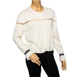 Pre Owned Fendi Cream Cashmere & Mesh Insert Detailed Button Front Cardigan M 