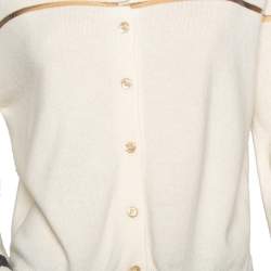 Pre Owned Fendi Cream Cashmere & Mesh Insert Detailed Button Front Cardigan M 