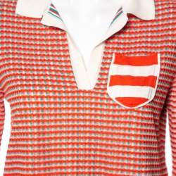 Pre Owned Fendi Orange Silk Knit Cropped Polo Top M