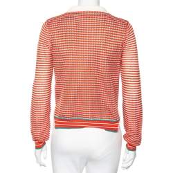 Pre Owned Fendi Orange Silk Knit Cropped Polo Top M