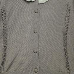 Pre Owned Fendi Green Wool & Silk Ruffle Neck Cardigan L