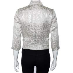 Pre Owned Fendi Beige Linen Lurex Logo Monogram Zip Front Jacket S