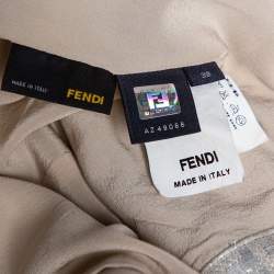 Pre Owned Fendi Beige Linen Lurex Logo Monogram Zip Front Jacket S