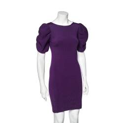 Pre Owned Fendi Purple Wool Puff Sleeve Dress S