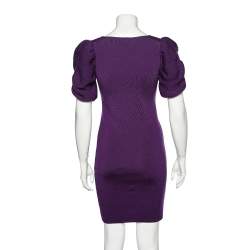 Pre Owned Fendi Purple Wool Puff Sleeve Dress S