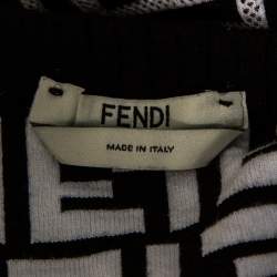 Pre Owned Fendi Monochrome Zucca Monogram Jacquard Knit Ribbon Detailed Pullover L