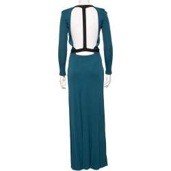 Pre Owned فستان فندي جيرسيه أخضر داكن مزين ظهر مفتوح ماكسي مقاس صغير (سمول)