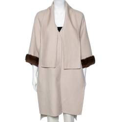Pre Owned Fendi Beige Cashmere & Fur Trimmed Detachable Muffler Detailed Coat S
