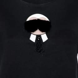 Pre Owned Fendi Black Knit Karlito Patch Detail T-Shirt M