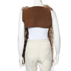 Pre Owned Fendi Brown Suede & Fur Shearling Sleeveless Shrug S