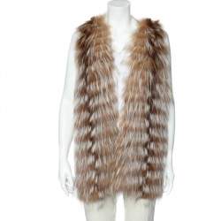 Pre Owned Fendi Brown Suede & Fur Shearling Sleeveless Shrug S