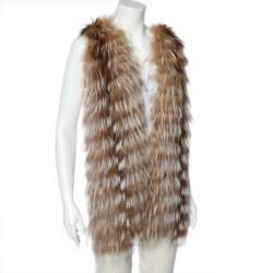 Pre Owned Fendi Brown Suede & Fur Shearling Sleeveless Shrug S
