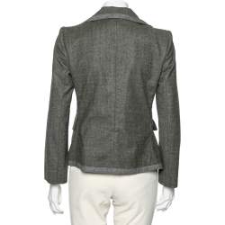 Pre Owned Fendi Brown Wool Contrast Trim Detailed Double Breasted Blazer M