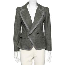 Pre Owned Fendi Brown Wool Contrast Trim Detailed Double Breasted Blazer M